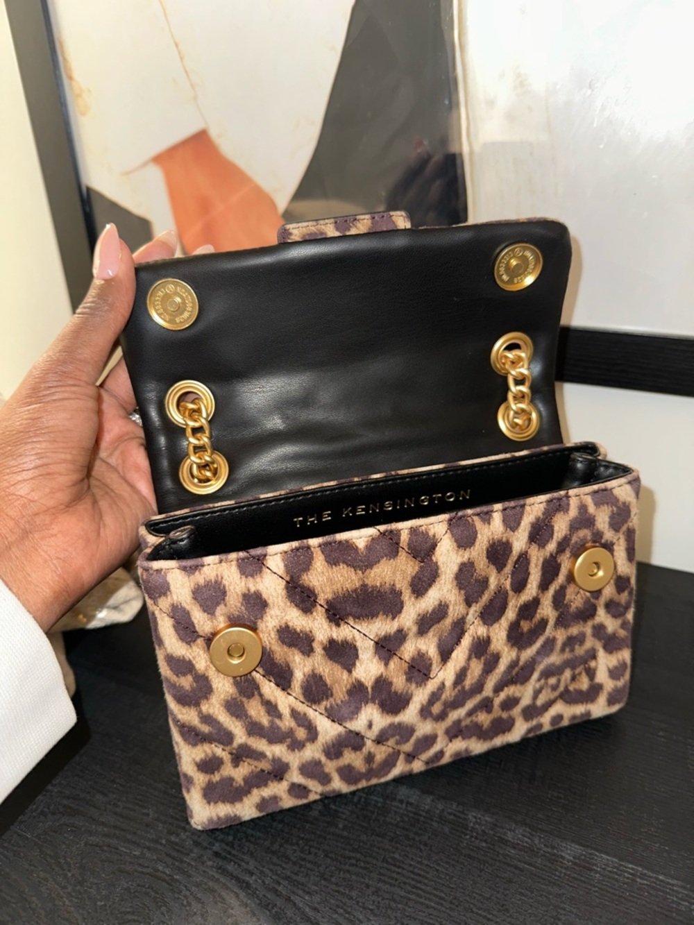 Kurt Geiger Leopard Quilted Mini Chain Shoulder Bag with Gold Hardware - Picture 3 of 11